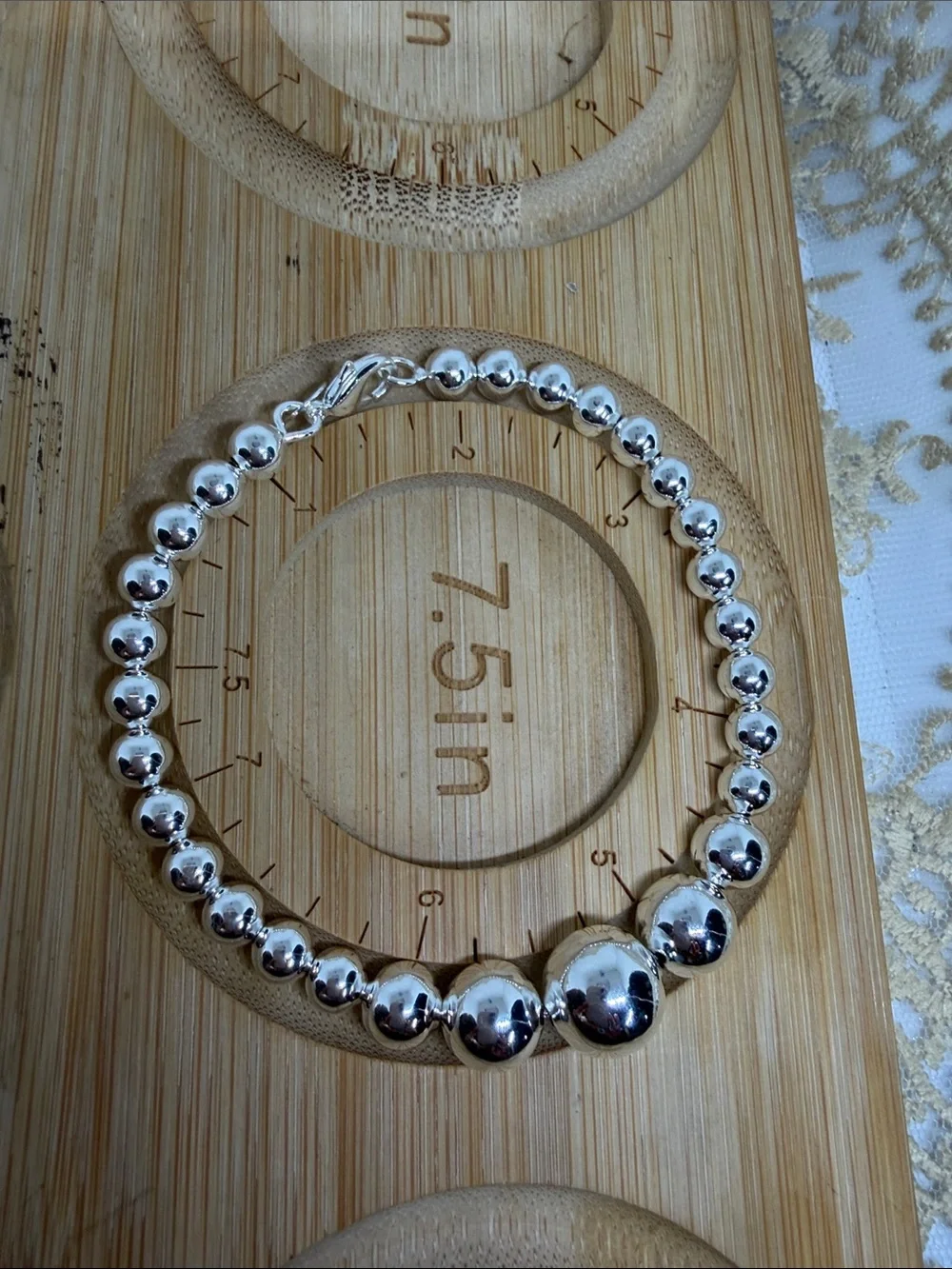 925 Sterling Silver Graduated Bead Bracelet 7.5” | Old Money Hollywood Mob Wife